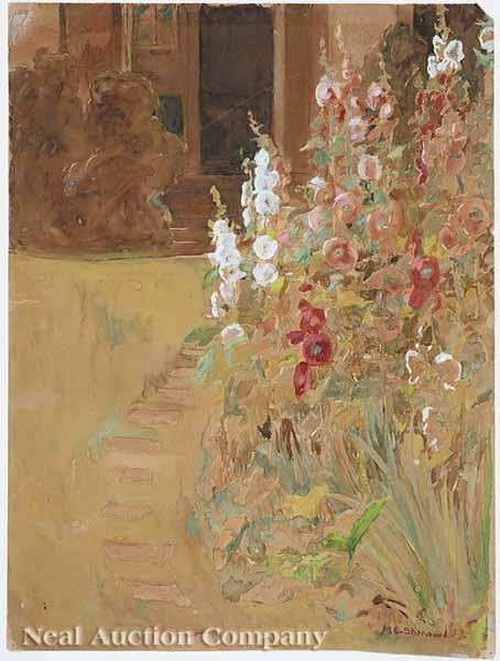 Appraisal: Mary Clare Sherwood American Mississippi Louisiana - Hollyhocks Ann's Backyard