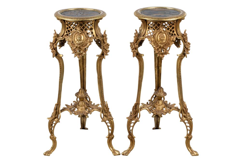 Appraisal: PAIR OF LOUIS XV-STYLE BRONZE STANDSwith coromandel style tops Condition