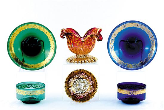 Appraisal: Collection of Bohemian glass dish bowls with saucers parcel-gilt and