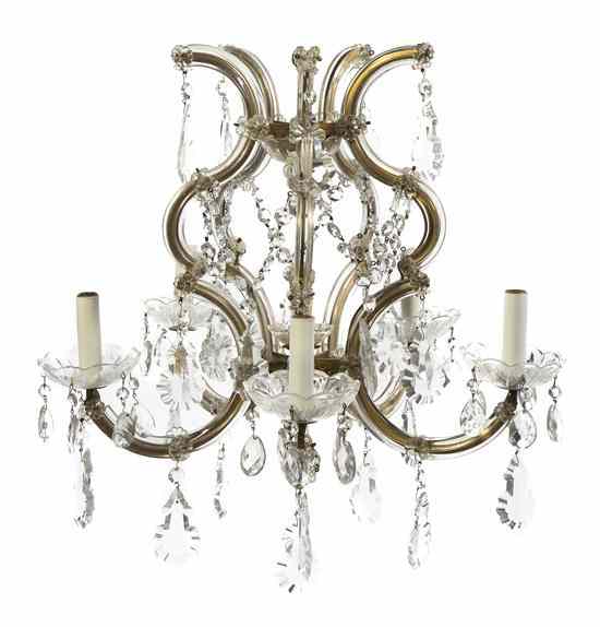 Appraisal: A French Cased Glass Six-Light Chandelier of cage form hung