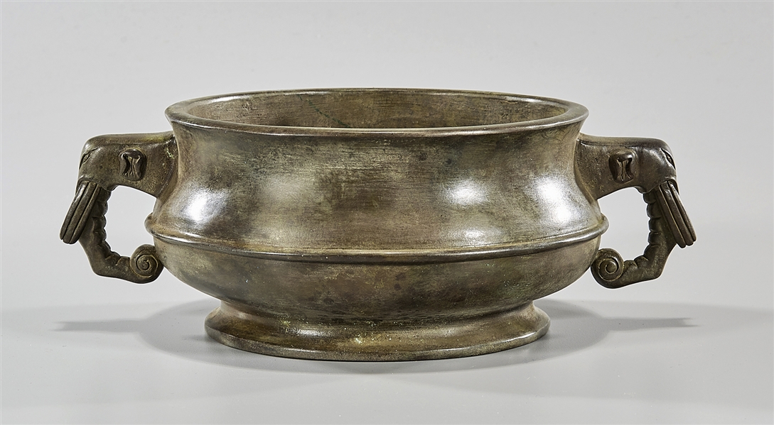 Appraisal: Chinese bronze censer with elephant head handles and six character