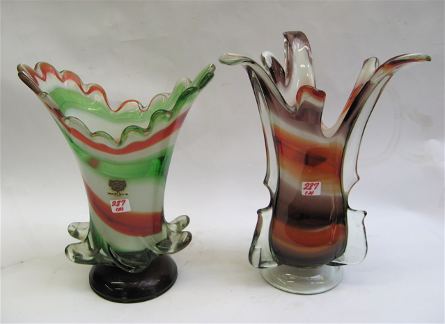 Appraisal: PAIR MURANO GLASS VASES Each on pedestal bases of differing