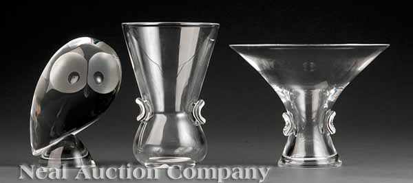 Appraisal: A Group of Three Steuben Glass Table Articles comprising a