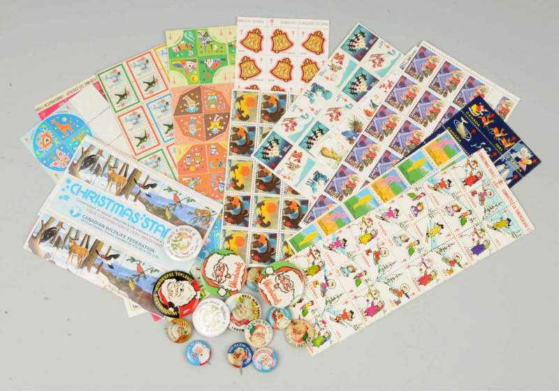 Appraisal: Lot of Christmas Charity Stamps Santa Pins Description Includes over