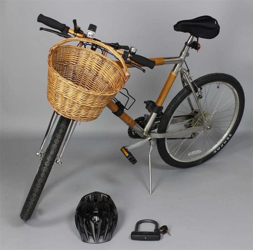 Appraisal: BAMBOO SPEED BICYCLE with Shimano parts Serfas tires wicker basket