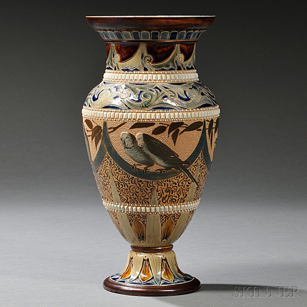 Appraisal: Doulton Lambeth Florence Barlow Decorated Stoneware Vase England the central