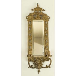 Appraisal: Brass Mirror Sconce Cast brass mirrored sconce in the Neoclassical