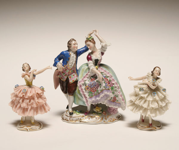 Appraisal: Dresden hand painted and gilt porcelain dancing figures including a