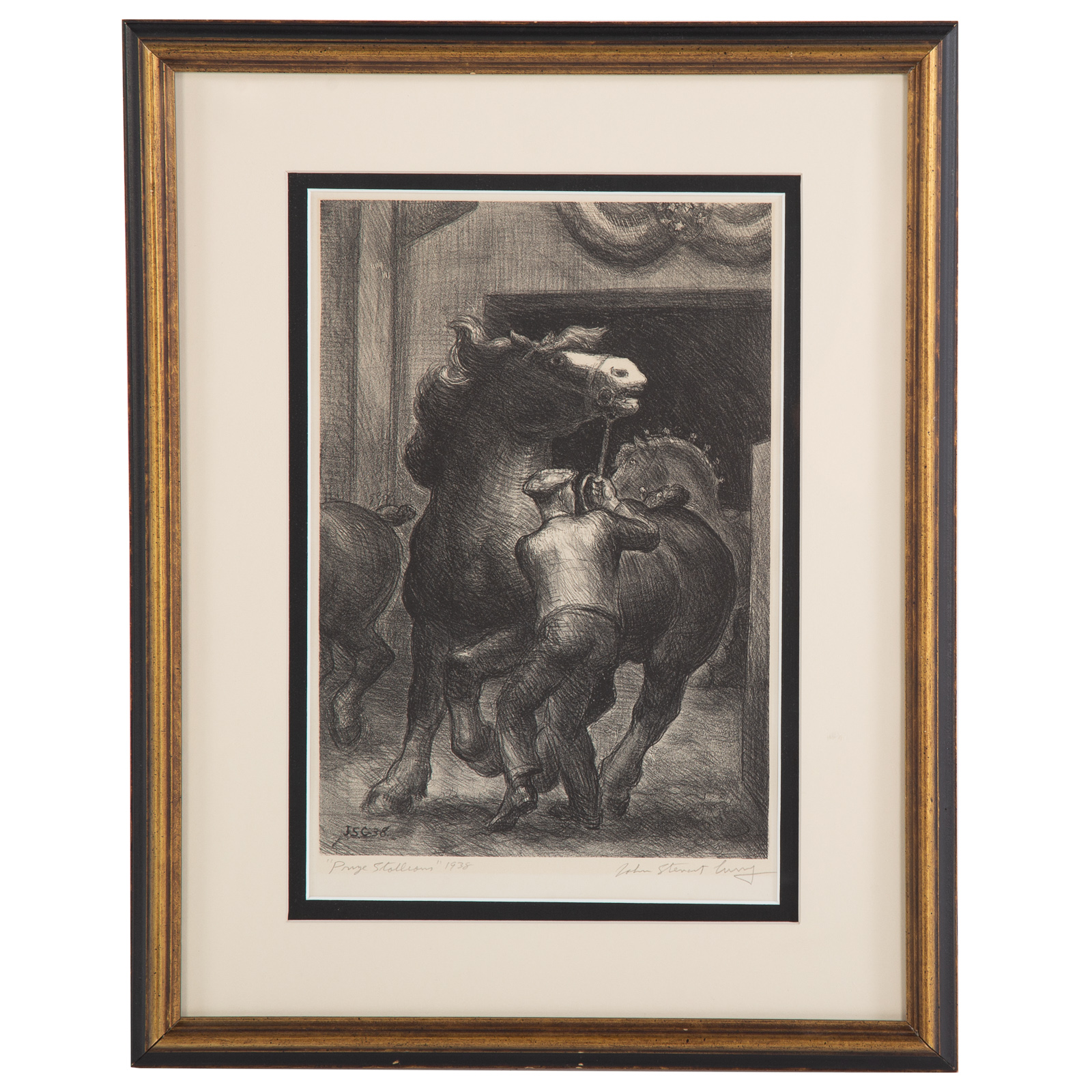 Appraisal: JOHN STEUART CURRY PRIZE STALLIONS LITHOGRAPH American - pencil signed