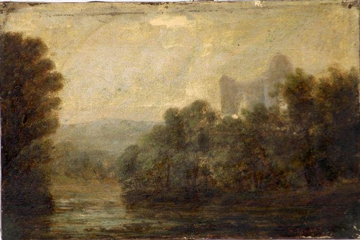 Appraisal: European School th C Landscape with Ruin Oil on canvas