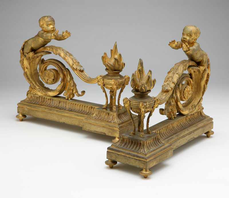 Appraisal: A pair of Louis XVI style ormolu figural chenets Late