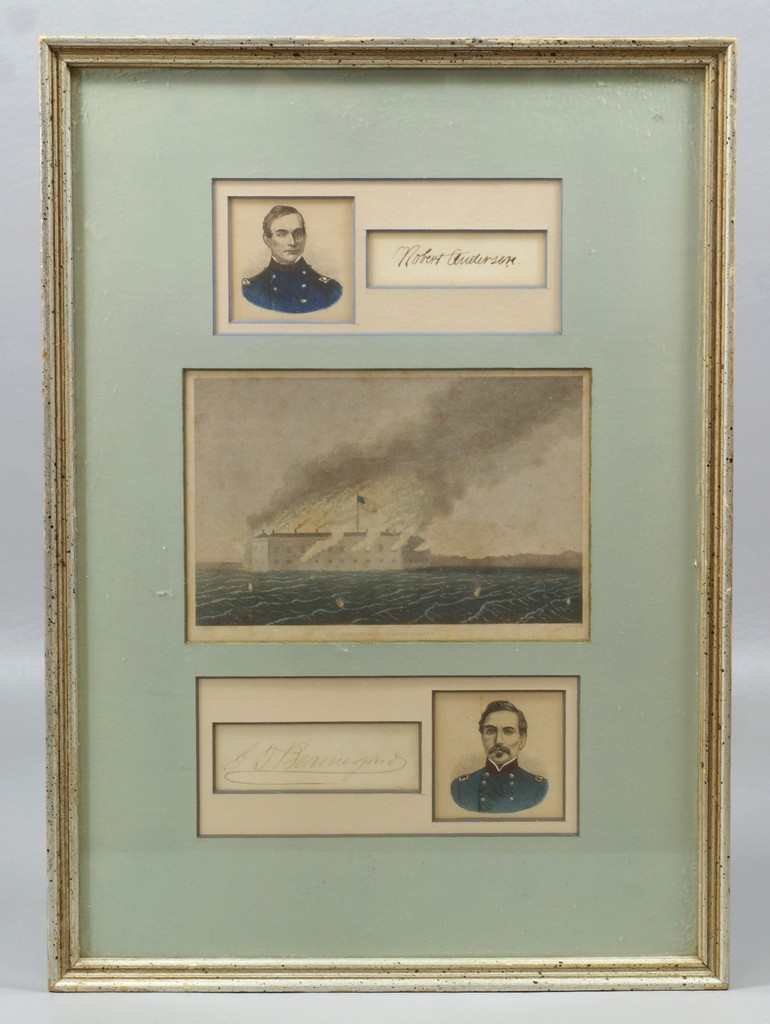 Appraisal: Robert Anderson General Beauregard cut signatures framed with colored images