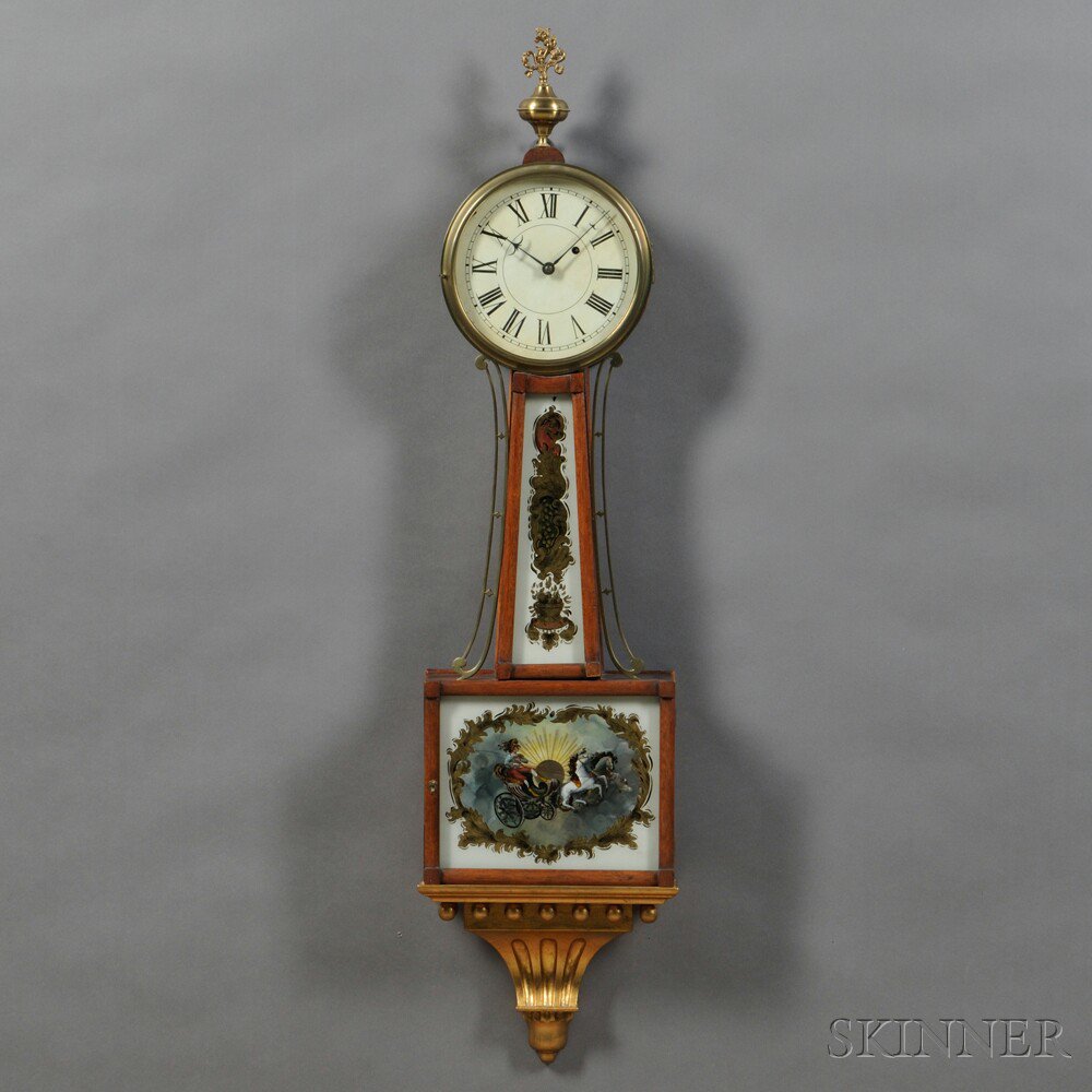 Appraisal: Mahogany Banjo Clock with half-round molding enclosing the reverse-painted glasses