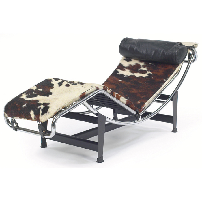 Appraisal: Le Corbusier LC chaise maker unknown chrome-plated tubular steel frame