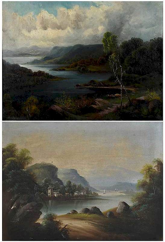 Appraisal: American School Two landscape paintings one with indecipherable signature lower