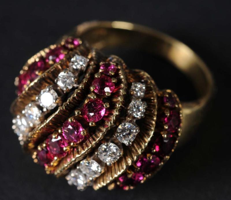 Appraisal: Large Dome Ruby Diamond Ring Description K gold Condition Excellent