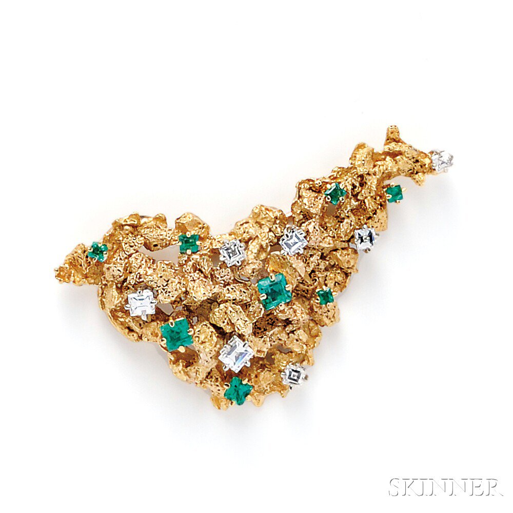 Appraisal: kt Gold Gem-set Brooch of abstract form set with square-cut