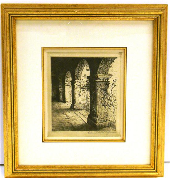 Appraisal: Gustave Adolphe Hoffman American - etching depicting arches in medieval