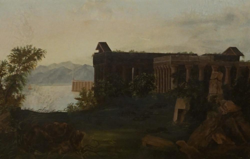 Appraisal: EUROPEAN SCHOOL TH TH CENTURY GREEK COASTAL RUINS OIL ON