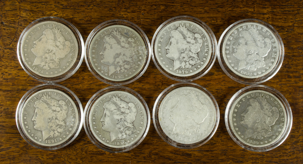 Appraisal: EIGHT U S CARSON CITY SILVER MORGAN DOLLARS all CC