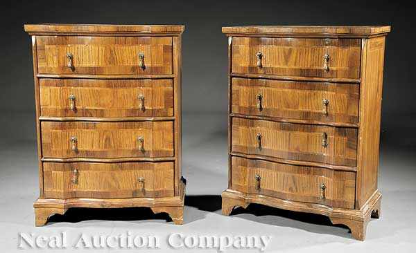 Appraisal: A Pair of Italian Neoclassical-Style Mahogany and Inlaid Commodes serpentine