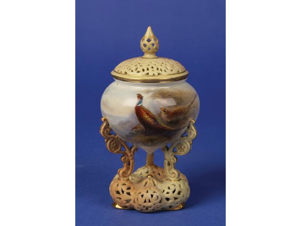 Appraisal: JAMES STINTON A ROYAL WORCESTER BLUSH IVORY POT POURI VASE