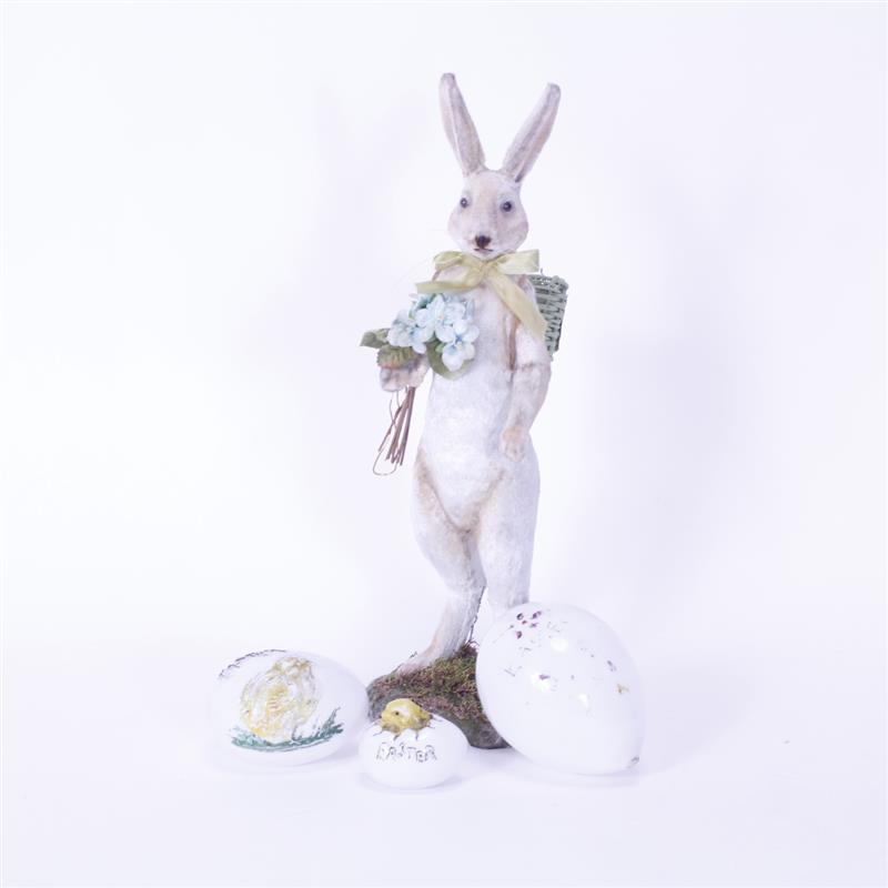 Appraisal: Anthropomorphic Easter bunny rabbit figure with basket fine reproduction and