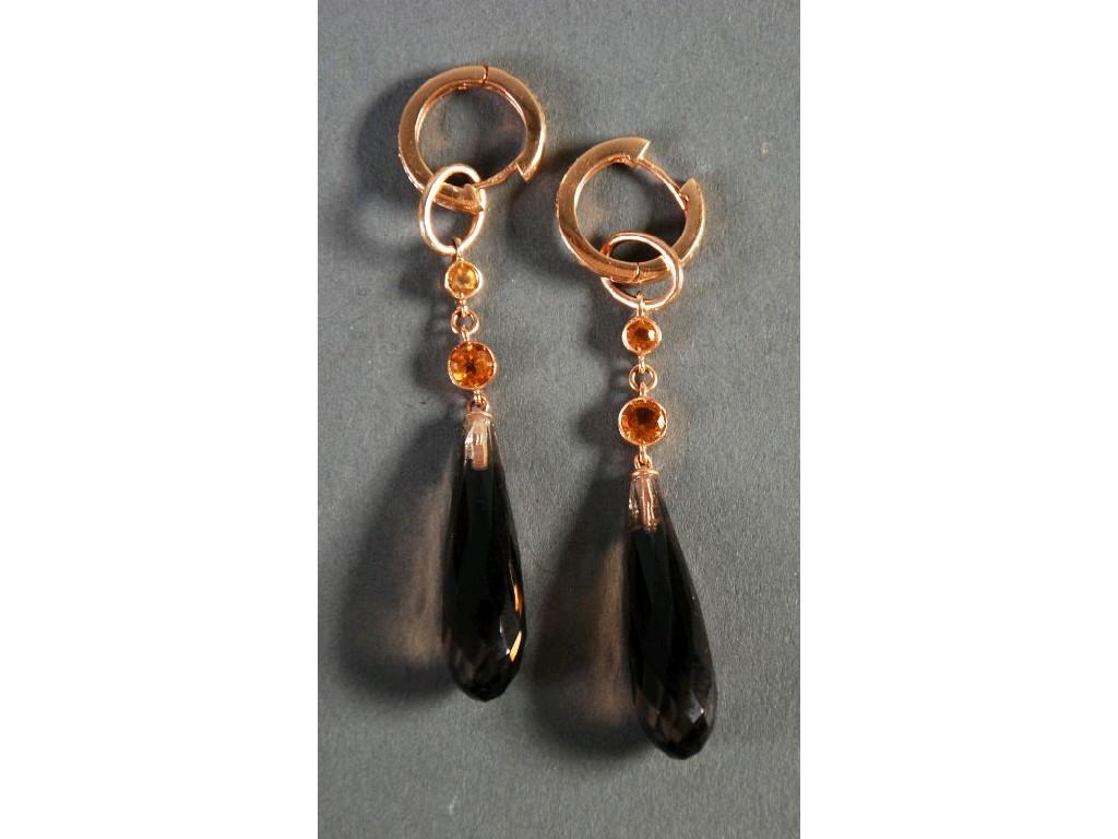 Appraisal: PAIR OF ct GOLD DROP EARRINGS the ring tops each