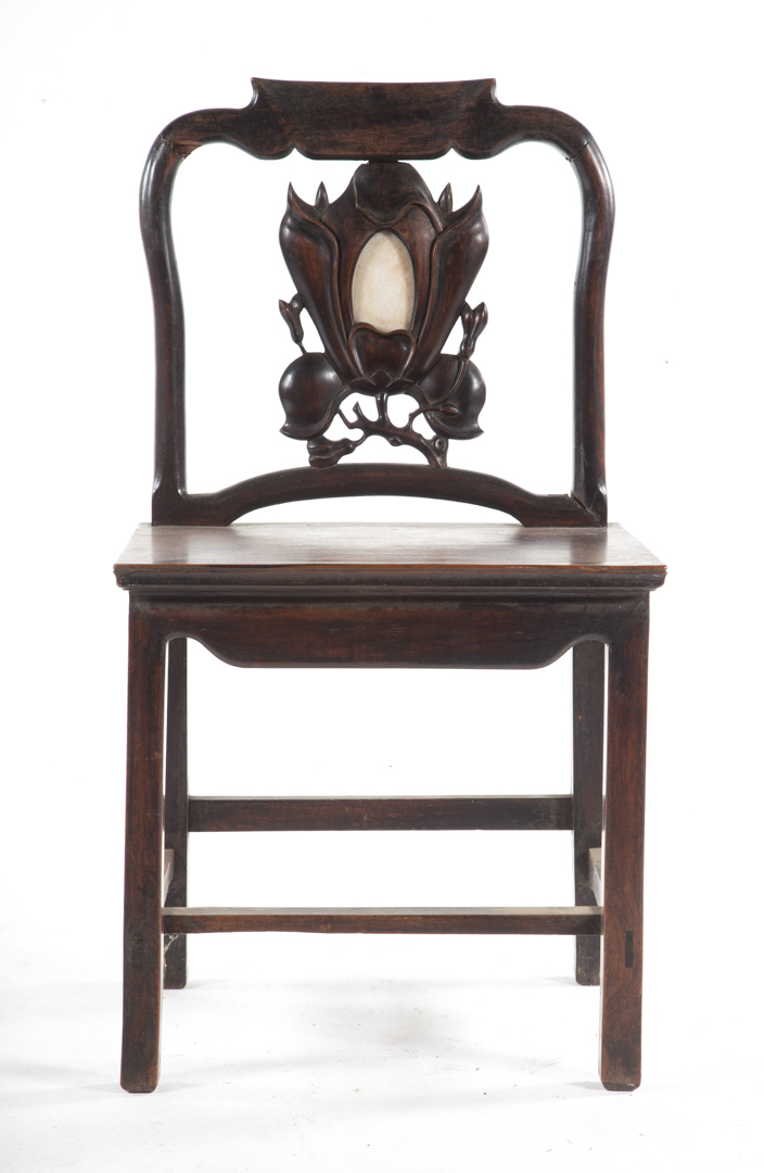 Appraisal: Chinese carved hardwood side chair th century yoke form crest