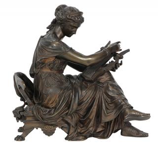 Appraisal: French patinated bronze sculpture of Sappho playing the lyre the