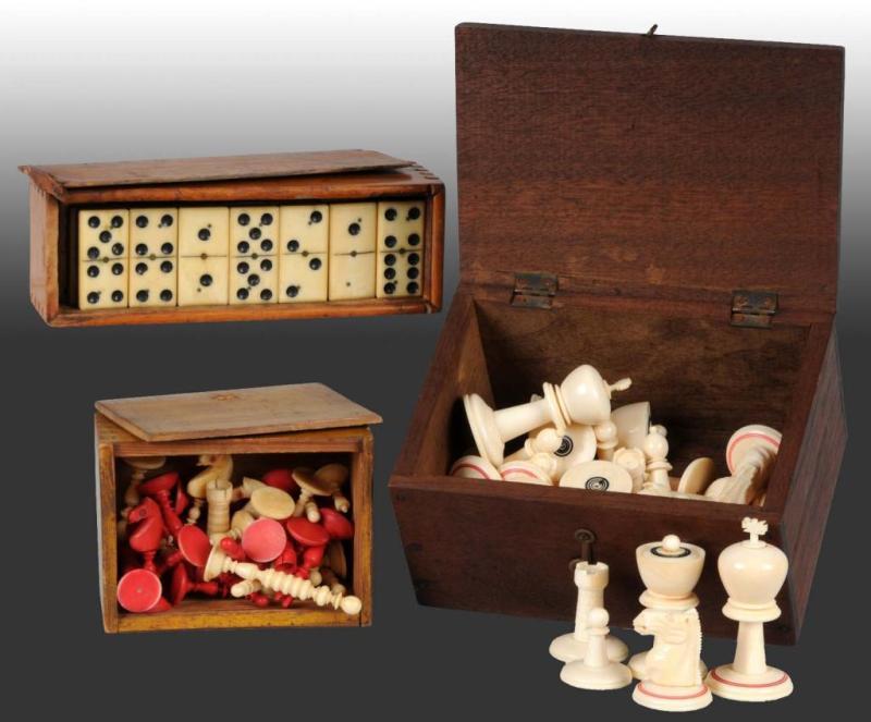 Appraisal: Lot of Small Wooden Boxes with Game Pieces Description Includes