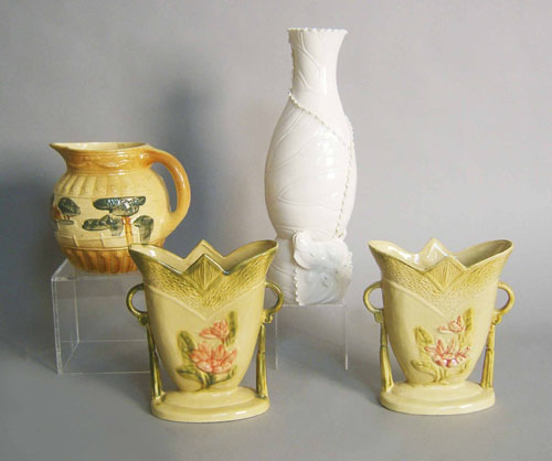 Appraisal: Pottery pitcher ca h together with a pair of Hull