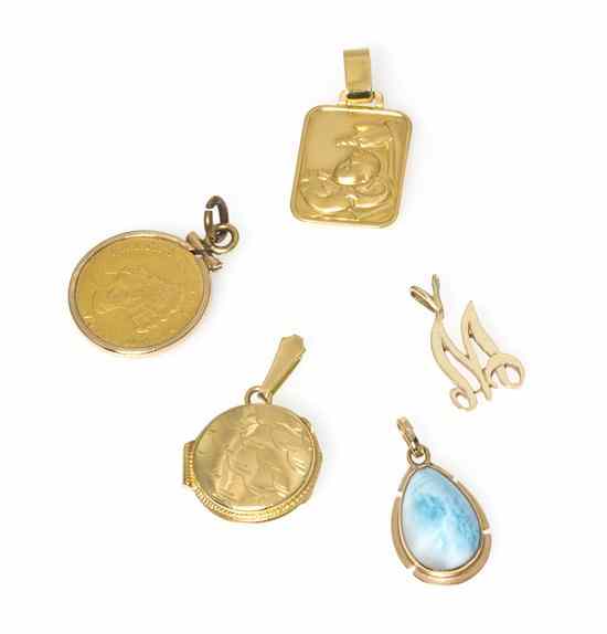 Appraisal: A Collection of Yellow Gold Pendants consisting of a US