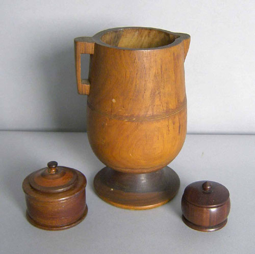 Appraisal: Two small treen boxes together with a pitcher h