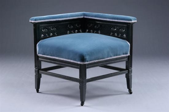 Appraisal: EASTLAKE EBONIZED CORNER CHAIR th century with blue velvet upholstery