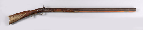 Appraisal: Pennsylvania percussion half stock rifle approximately caliber the tiger maple