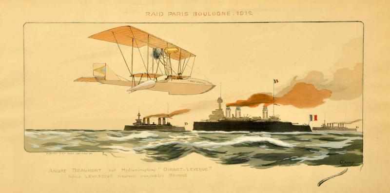 Appraisal: French Raid Paris Boulogne Poster Depicts a hydroplane over three