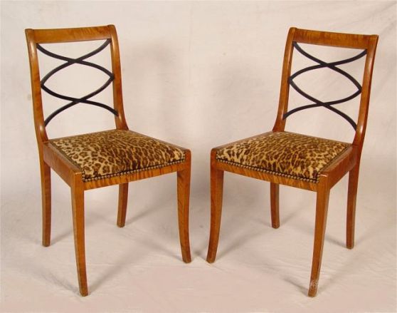 Appraisal: PAIR OF BIEDERMEIER SIDE CHAIRS Simple satin wood with ebony