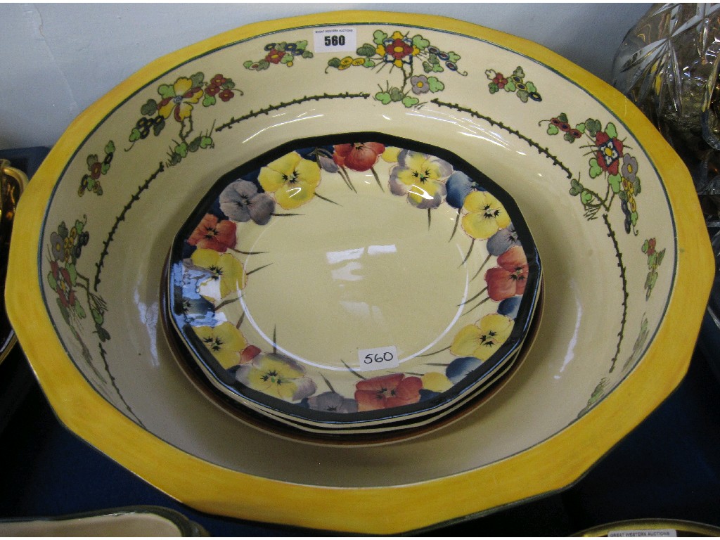 Appraisal: Royal Doulton basin two pansy decorated plates and one other