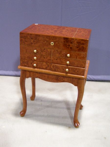 Appraisal: Burl Style Humidor on Stand Burl wood style finish humidor