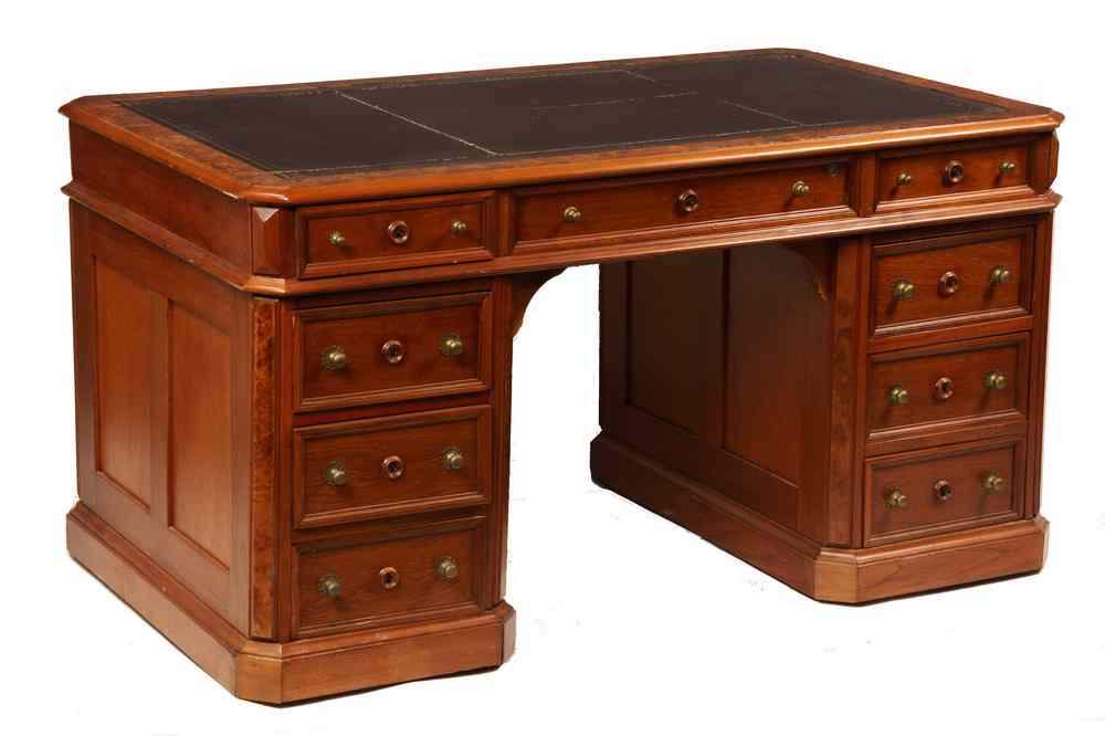 Appraisal: DESK - Victorian Walnut Three-Part Desk with brown leather top