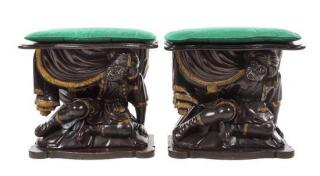 Appraisal: A Pair of Venetian Carved and Polychrome Decorated Figural Tables