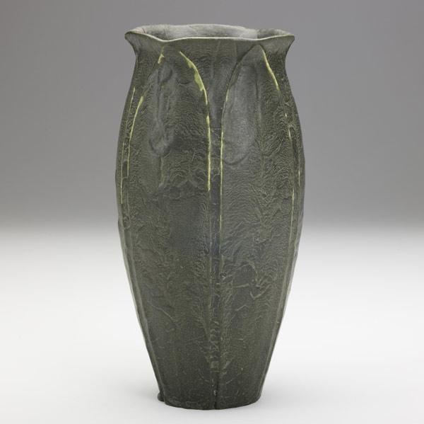 Appraisal: GRUEBYOvoid vase with leavesProfessional repair to area at rimGrueby Pottery