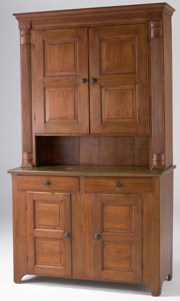 Appraisal: NEW JERSEY STEPBACK CUPBOARD In cherry with red wash raised