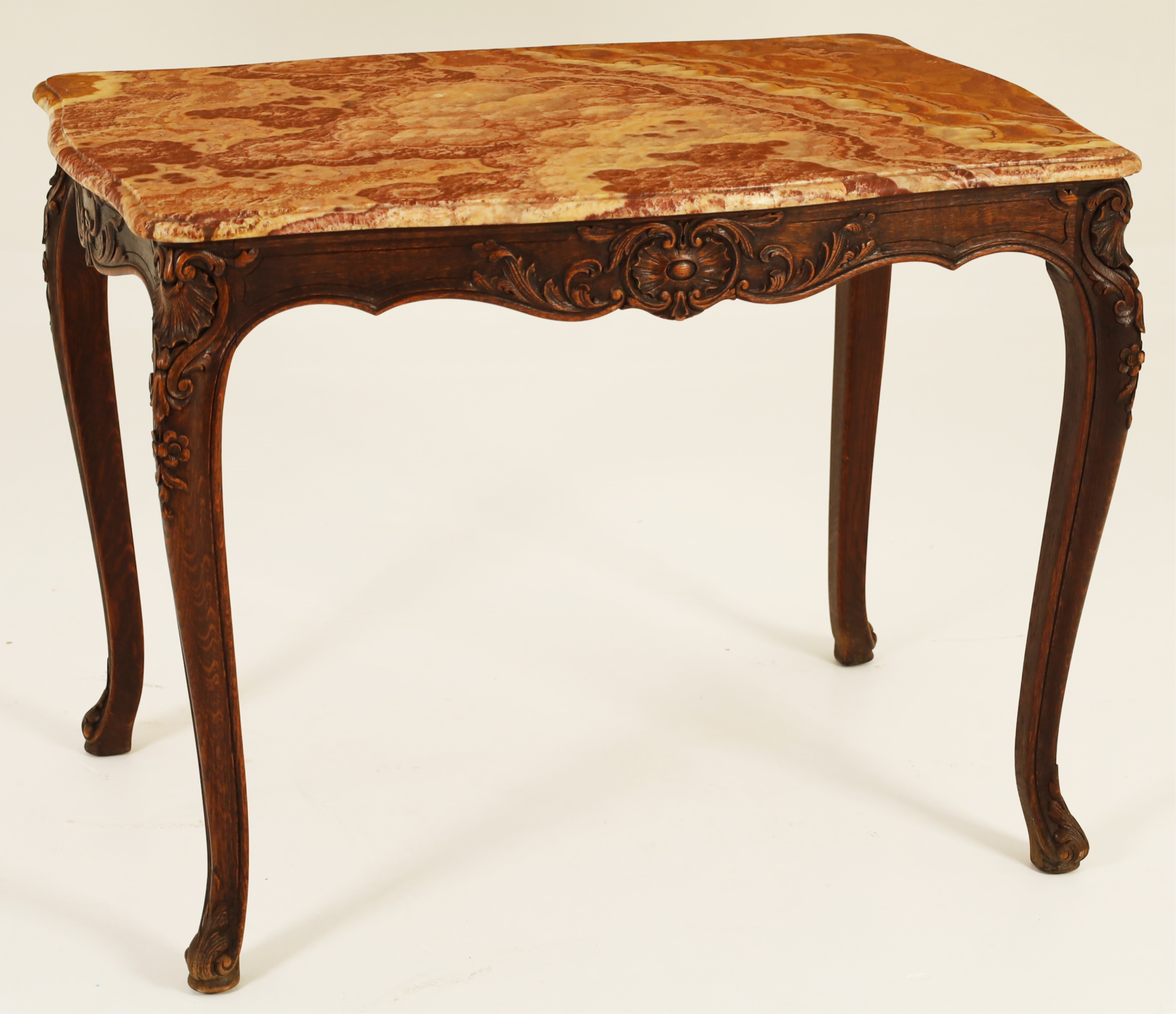 Appraisal: LOUIS XV STYLE CARVED OAK M TOP SALON TABLE Louis