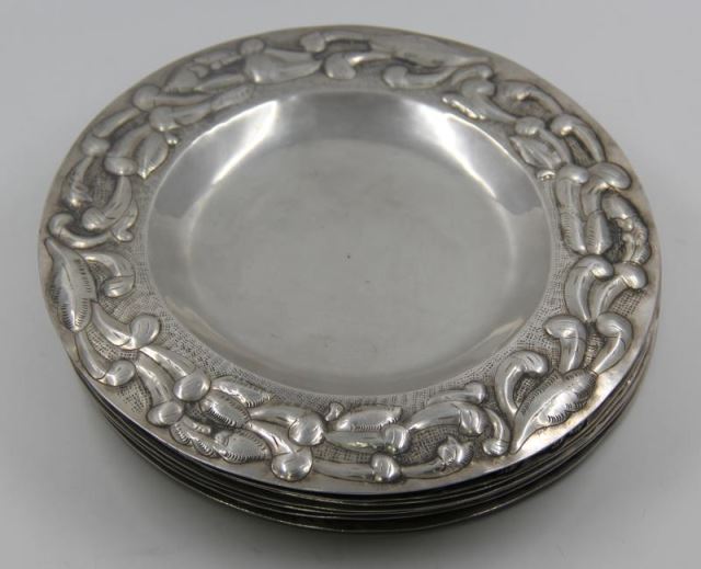 Appraisal: SILVER Silver Bread Plates With repousse scroll or feather design