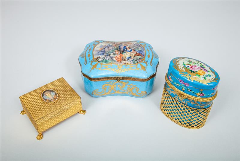 Appraisal: Two S vres Style Bleu Celeste-Ground Porcelain Boxes and a