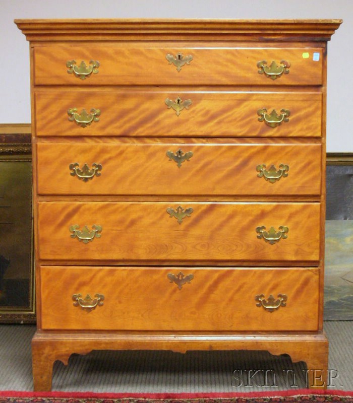 Appraisal: Chippendale Birch Five-Drawer Tall Chest ht wd dp in Refinished