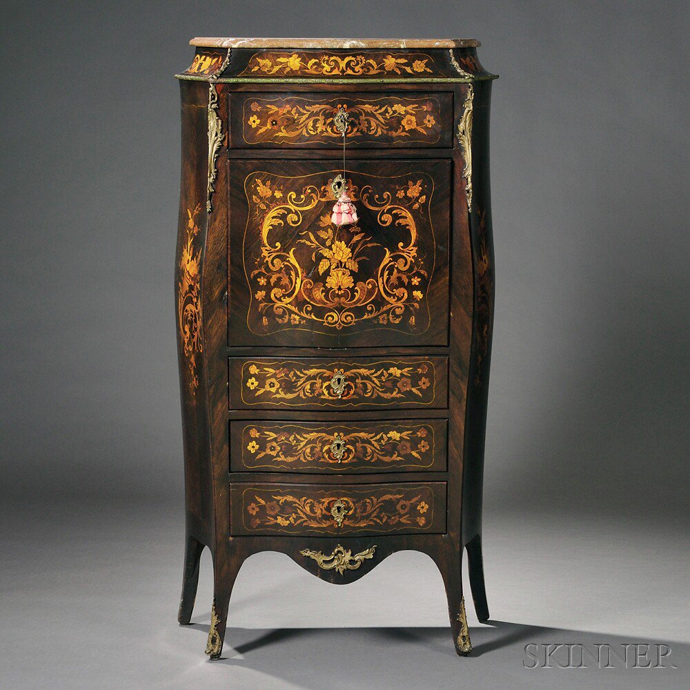 Appraisal: Louis XVI-style Marble-top Secretaire Abattant th century with floral marquetry