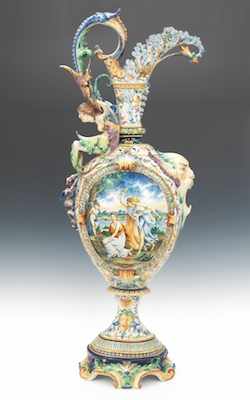 Appraisal: Monumental Italian Majolica Pitcher A large and impressive majolica ewer